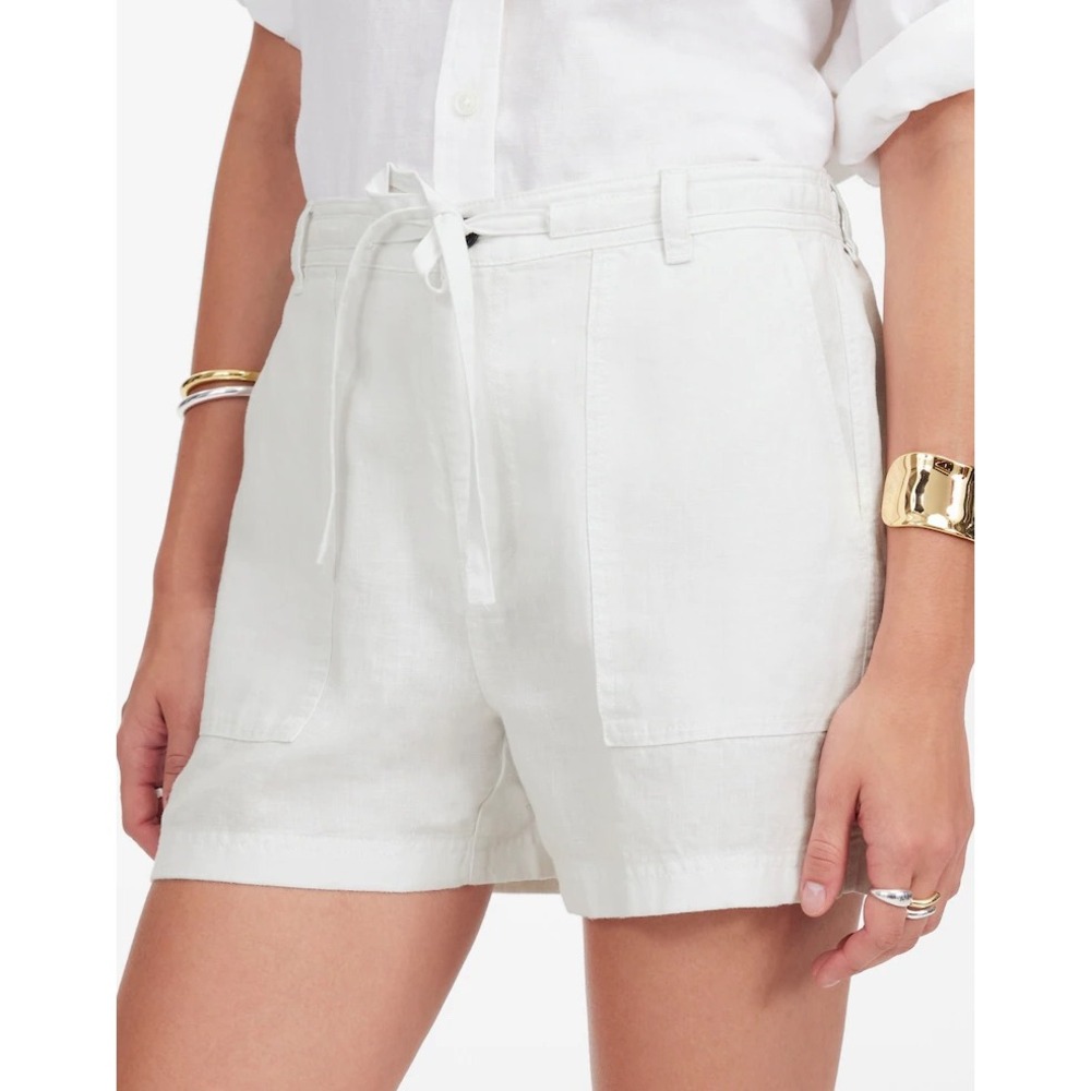 Madewell 100% Linen Pull-On Drawstring Shorts Salt White M Summer Vacation Beach